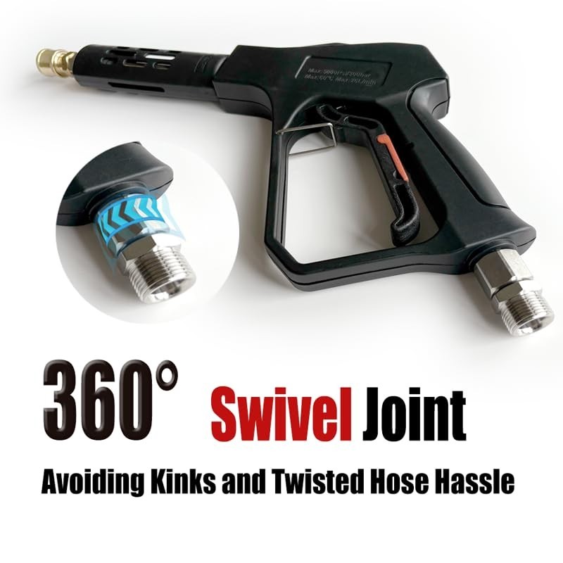 Swivel Pressure Washer Gun 5000PSI Short Wand with 5 Nozzles & Adapters for Car