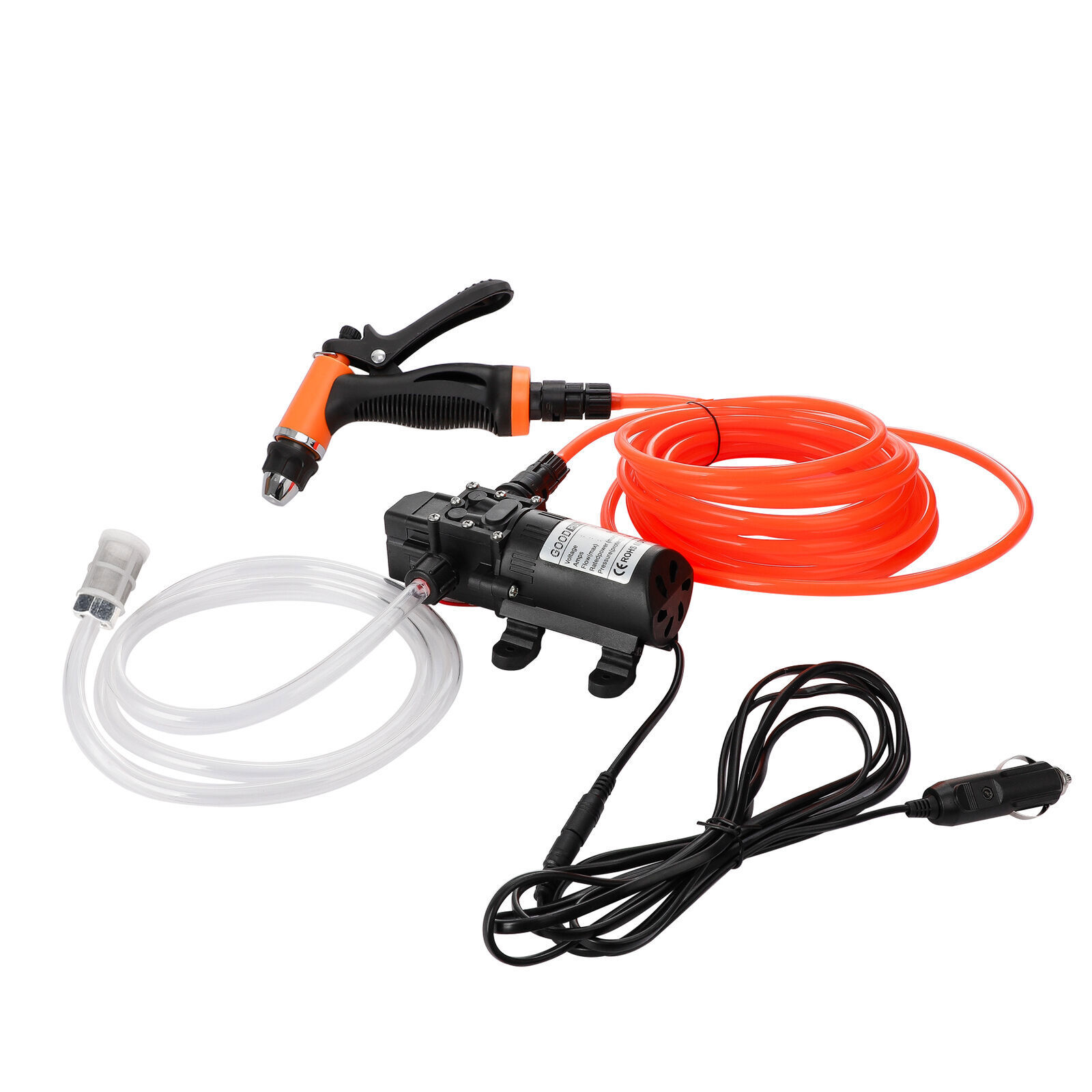 12V 80W Spray Gun 130PSI High Pressure Electric Car Washer Hose Water Pump Kit
