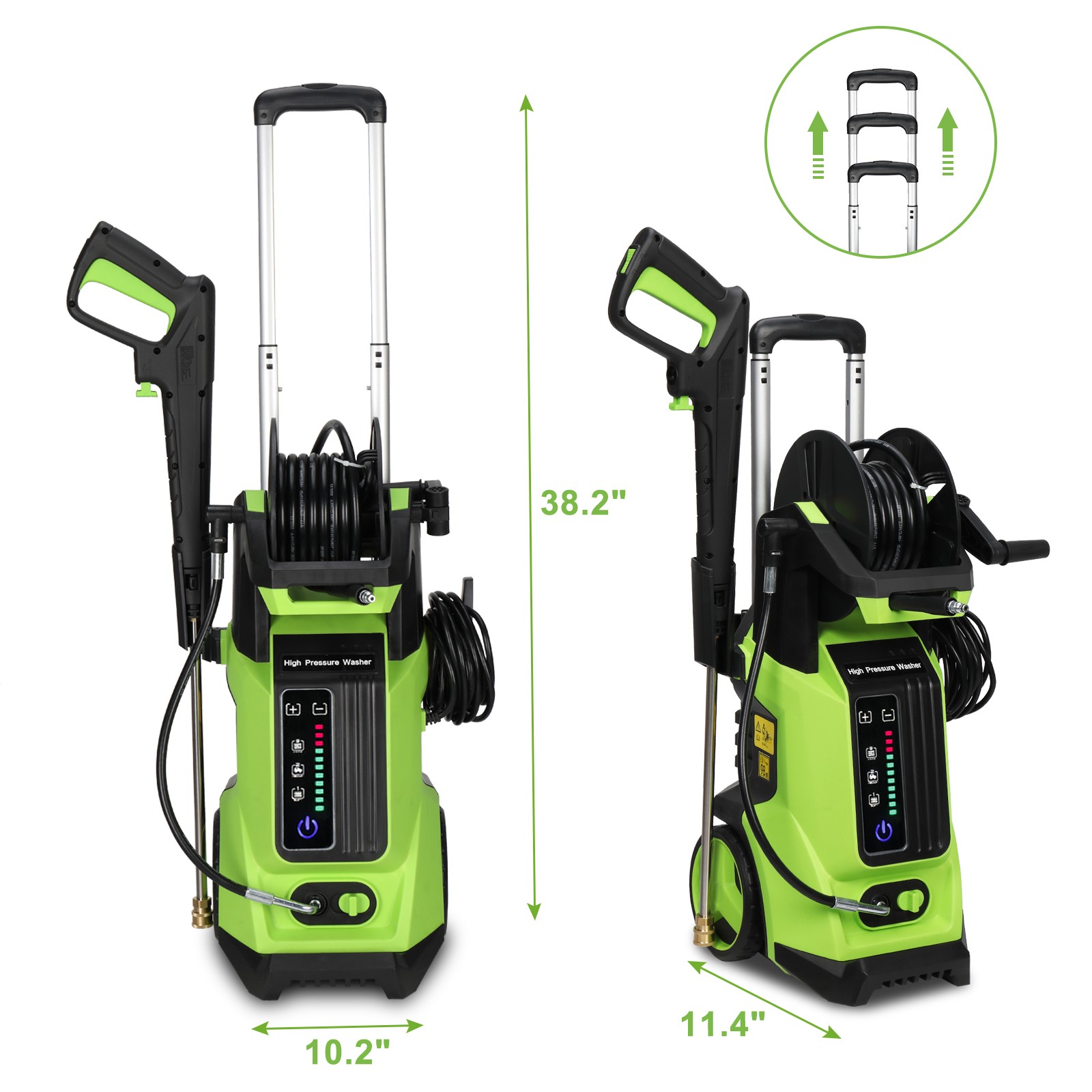 3800PSI Electric Pressure Washer with Touch Screen Adjustment Pressure Green