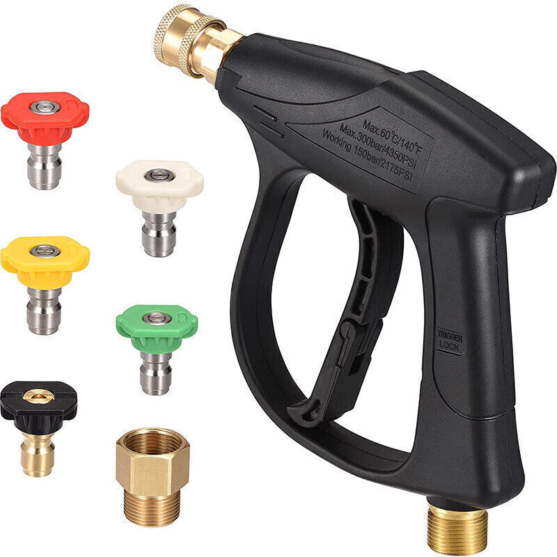 1/4″ High Pressure Washer Gun 4000 PSI Car Wash Foam Spray Short Wand w/5 Nozzle