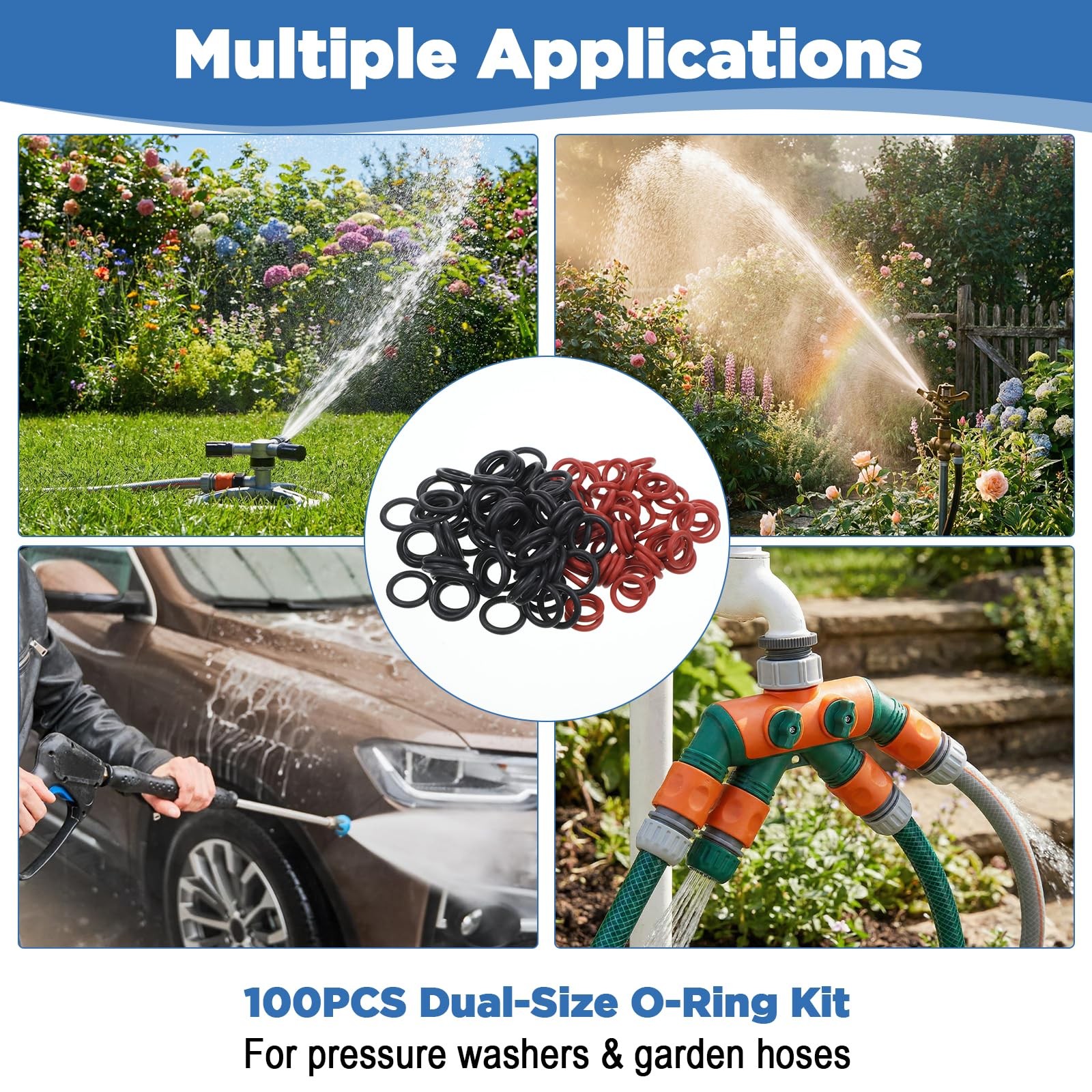 100 Pcs Pressure Washer O Rings, 1/4″&3/8” Garden Hose O Ring with M22 14mm …