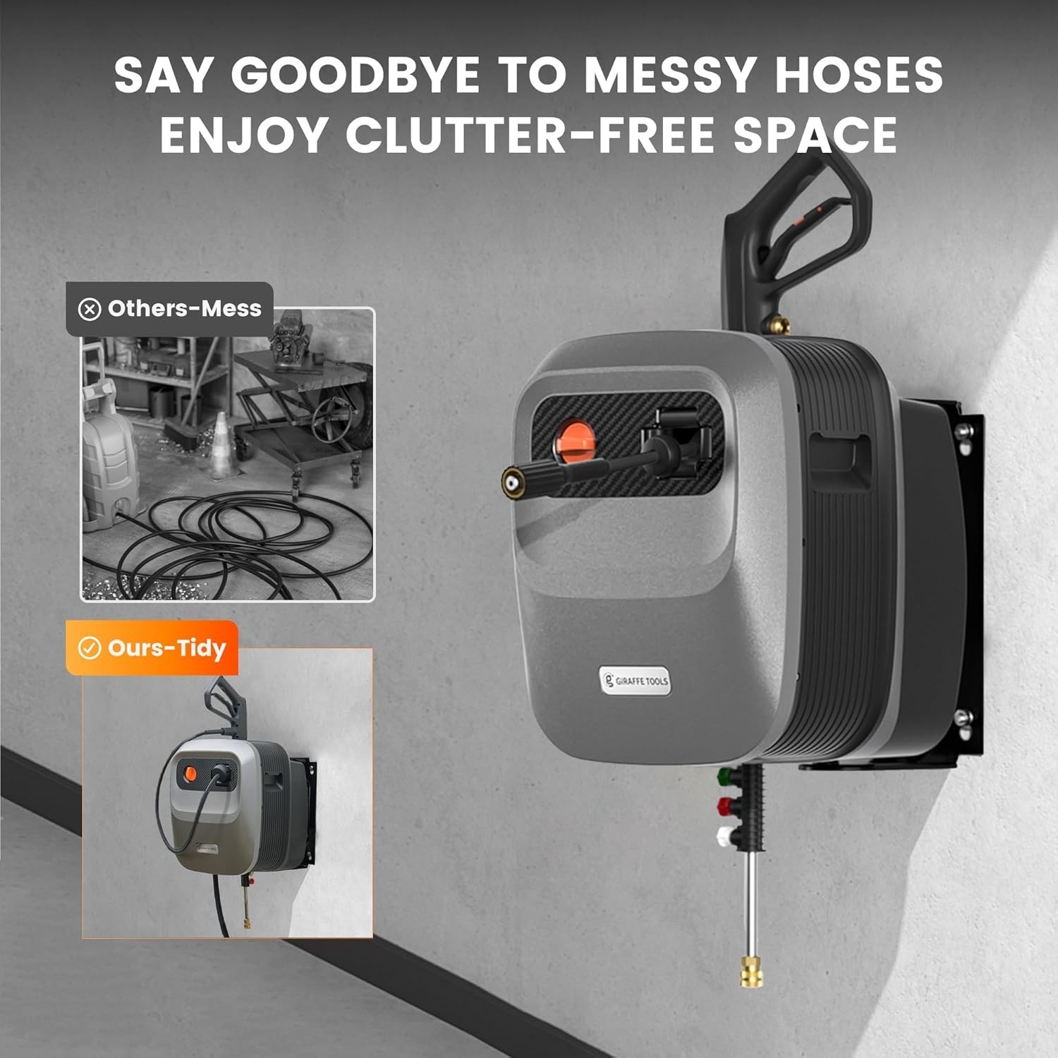 Giraffe Tools Max 2500 PSI Electric Pressure Power Washer 65FT Hose Retractable