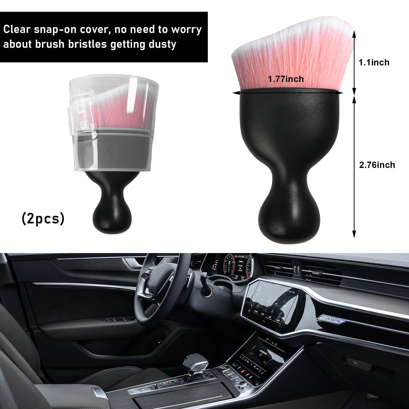 Ziciner 2 PCS Car Detailing Brush, Curved Soft Bristles 2 PCS, Pink/White