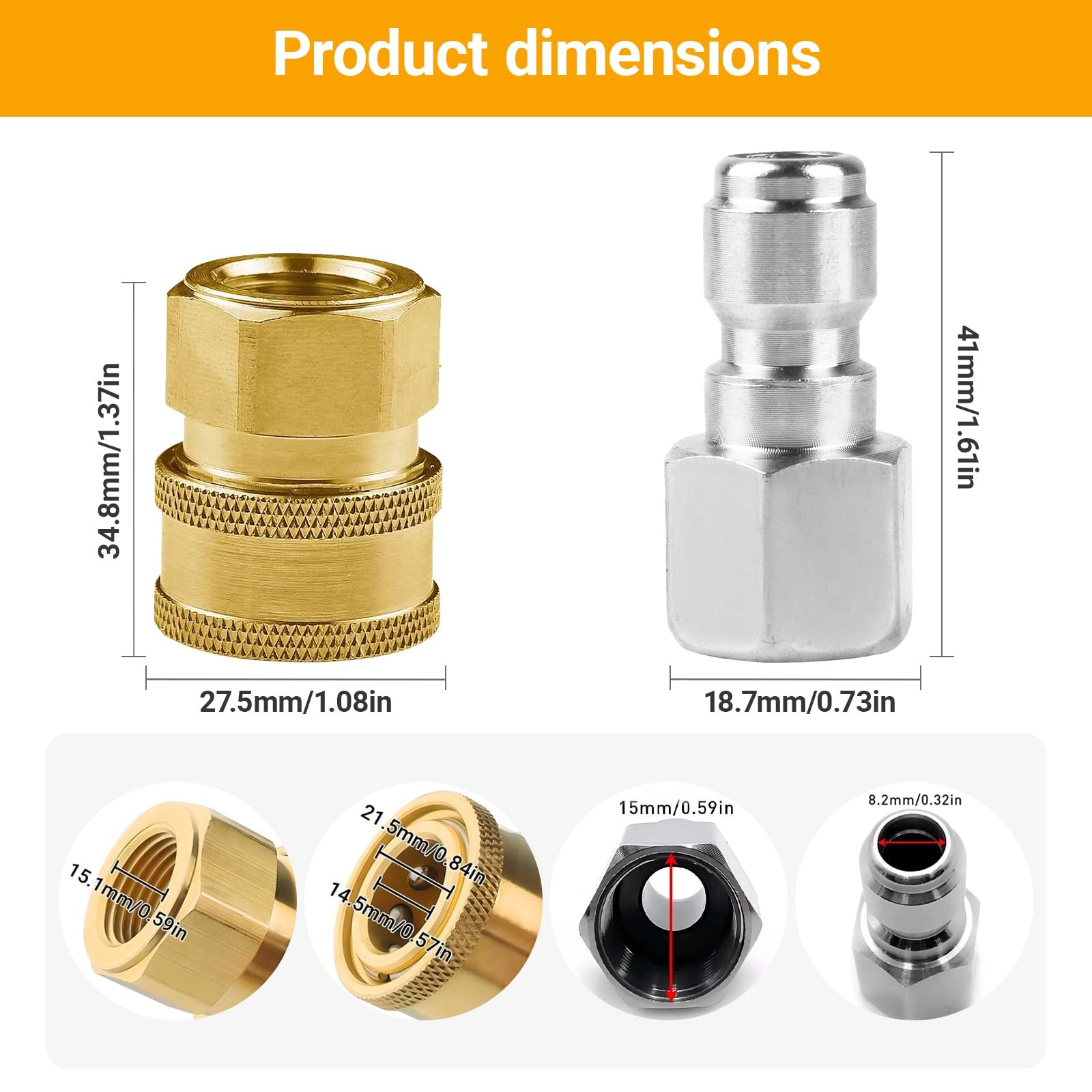8 PCS NPT 3/8 Inch Stainless Steel Male Female Pressure Washer Quick 5000 PSI