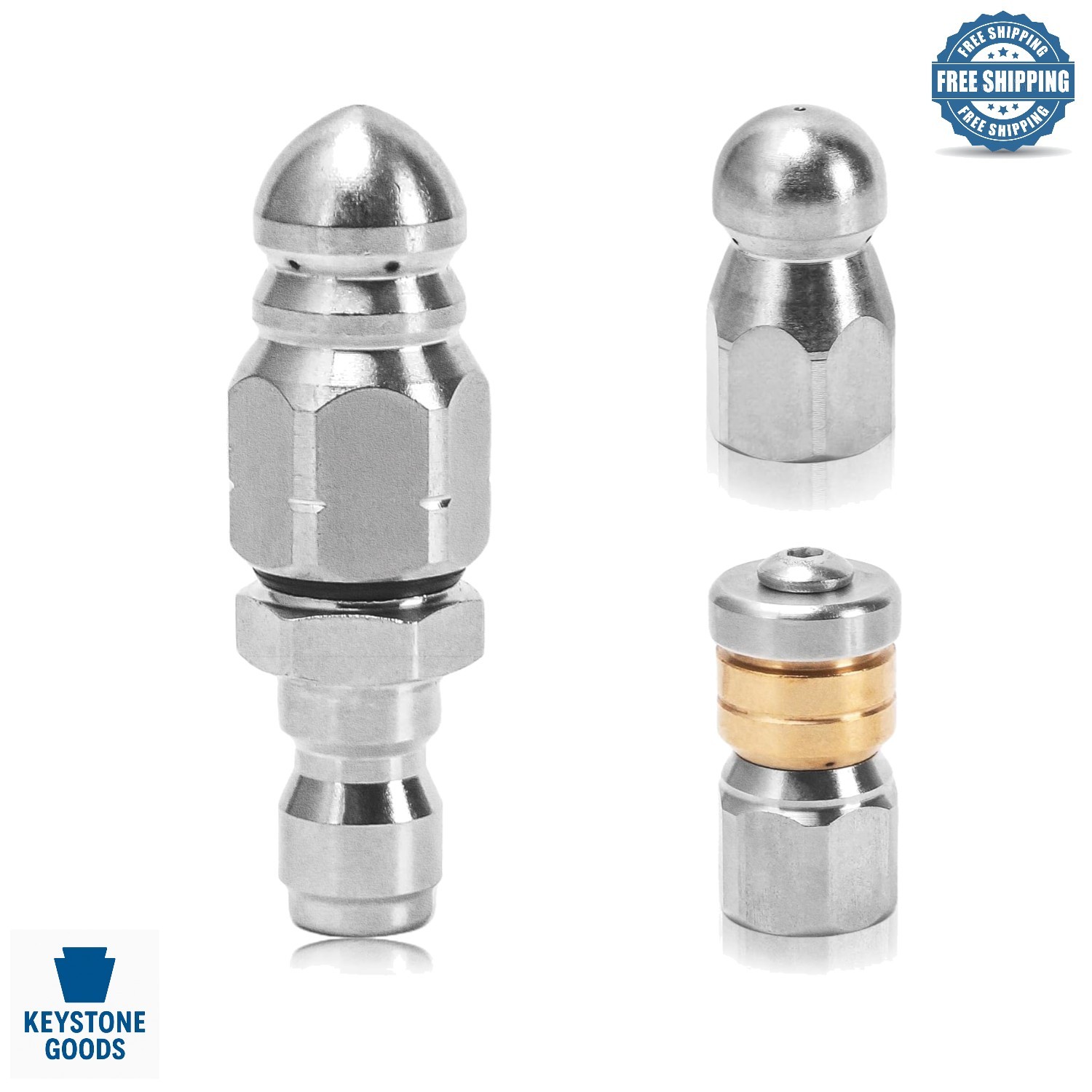 3-Pack Stainless Steel Sewer Jetter Nozzle Kit for High-Pressure Drain Cleaning