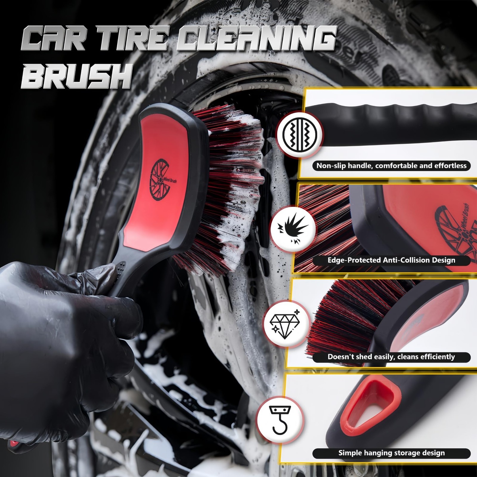 BMLEI Wheel & Tire Brush Set, 2 Pack Car & Cleaner Red&black