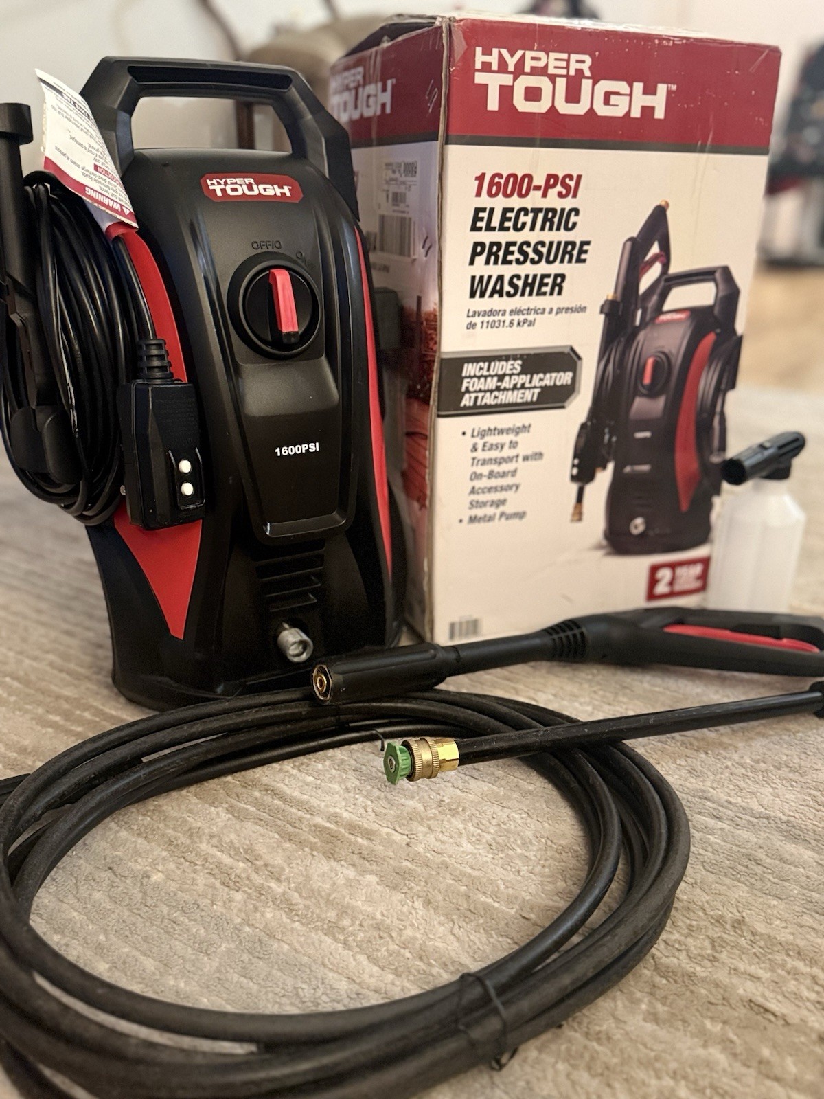 Hyper Tough 1600 PSI Electric Pressure Washer w/ Foam Applicator Attachment