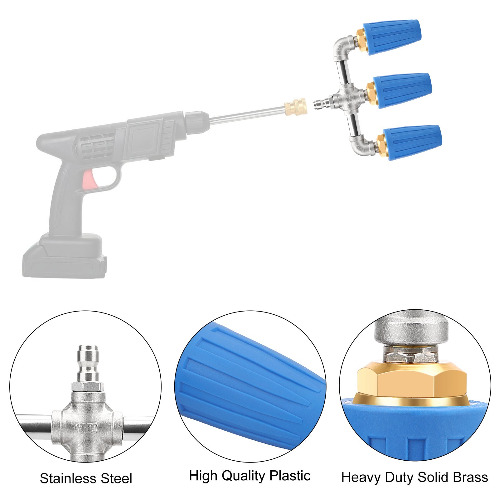 360° Rotating Pressure Washer Triple Turbo Nozzle 1/4″ Quick Connector 4000 PSI