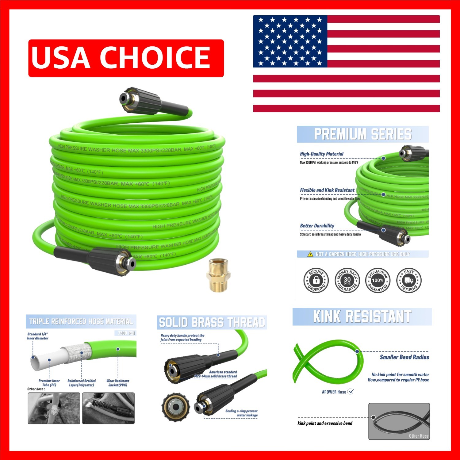 Durable 50FT High-Pressure PVC Hose – Kink Resistant for Efficient Home Cleaning