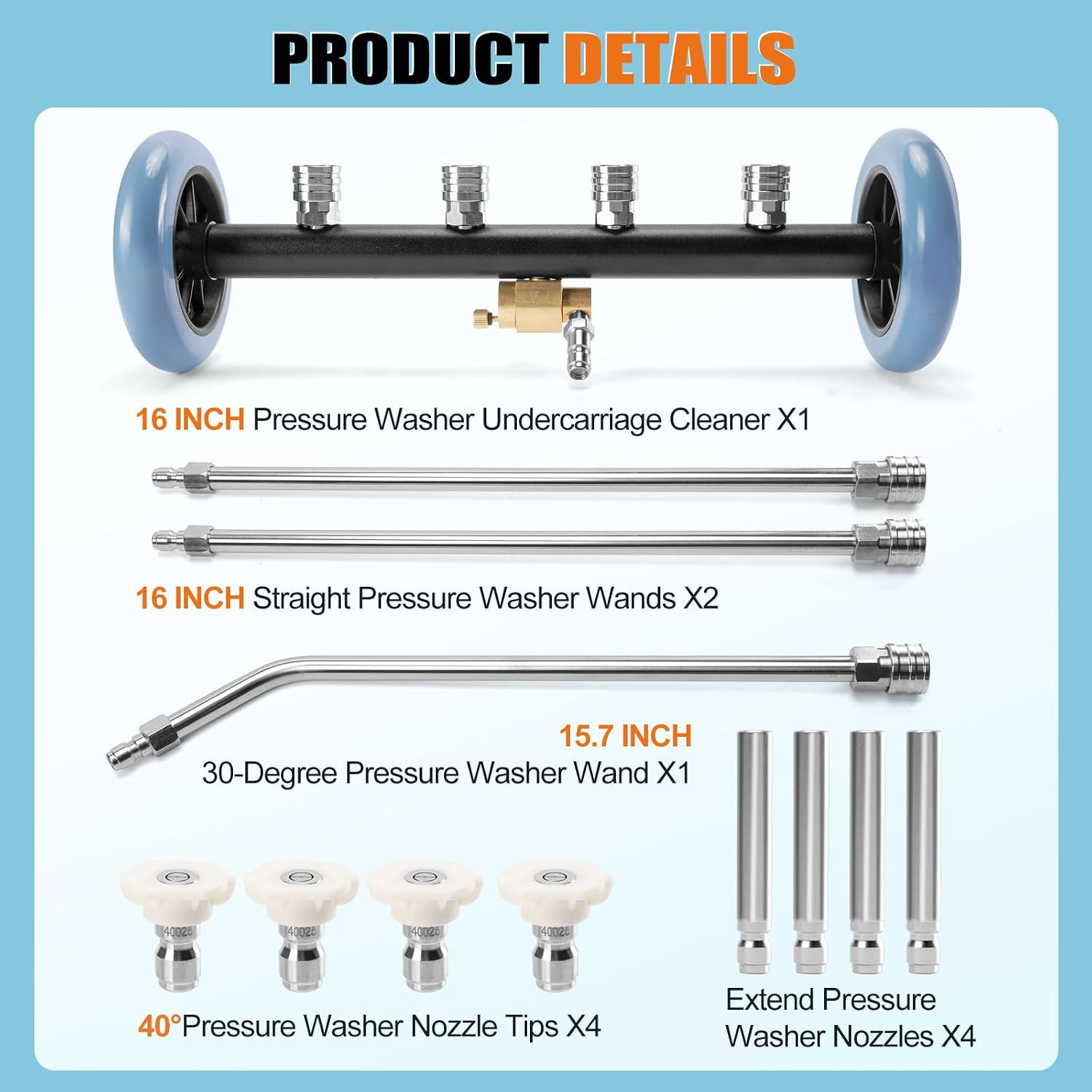 3-In-1 under Carriage Pressure Washer, 16 Inch Pressure Washer Water Broom | Pre