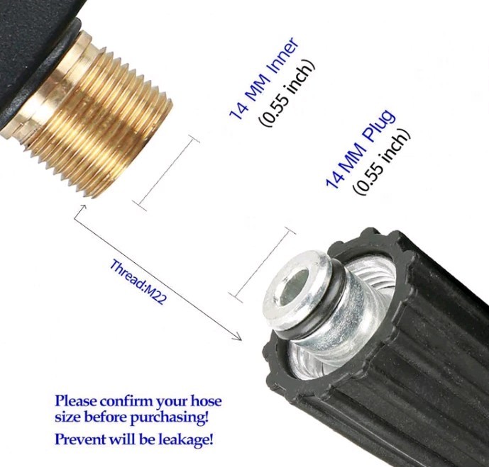 Sooprinse High Pressure Washer Gun+300PSI Max+5 color Nozzles M22-14 hose Tip