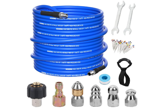 50FT Sewer Jetter Kit for Pressure Washer 5800 PSI Water Jet Drain Cleaner Ho…