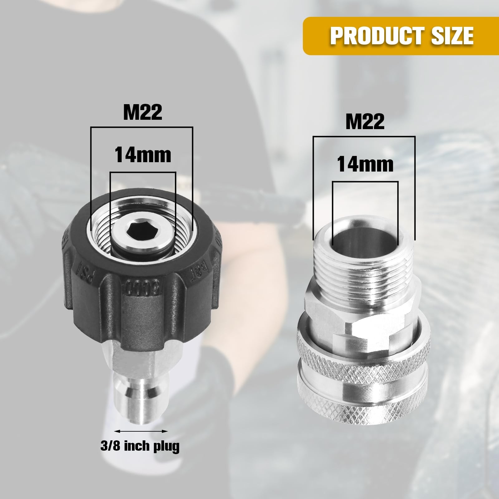 4 PCS Pressure Washer Quick Connect Kit Universal M22 Metric Swivel 3/8 In