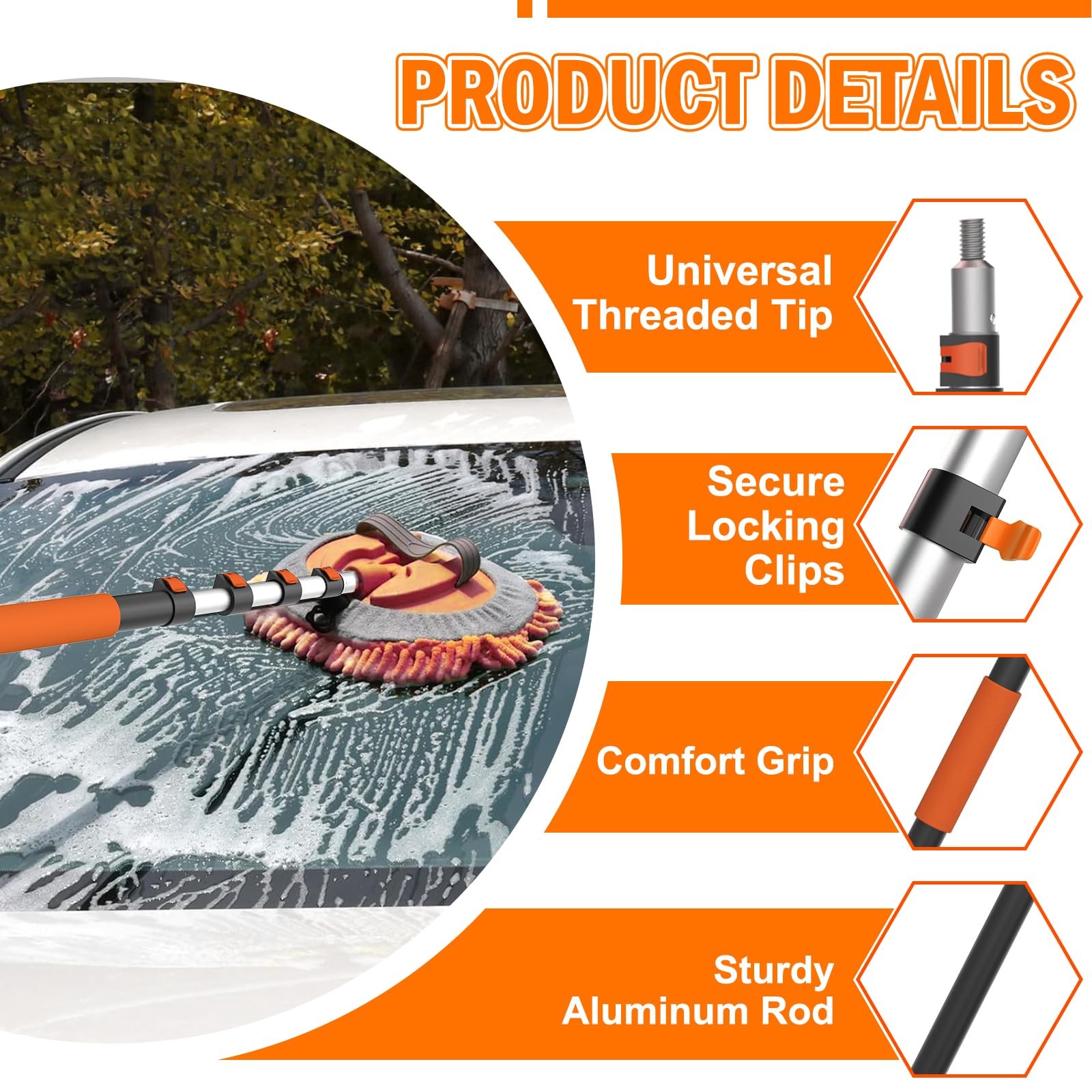 12FT Car Wash Brush with Long Handle, Cleaning Kit