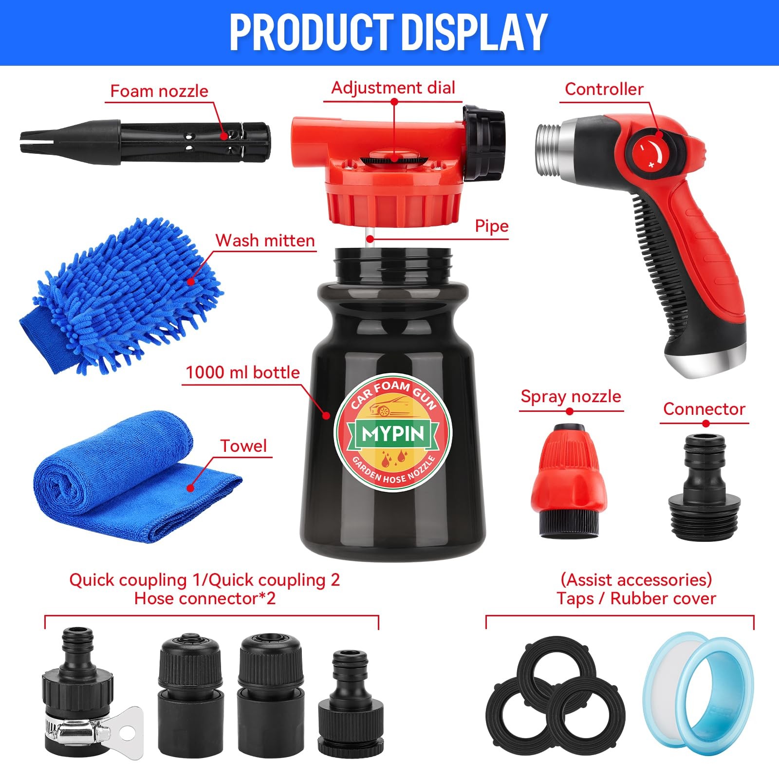 Kit De Pistola De Espuma 16 En 1 Con Conector Rapido Para Manguera Lujo