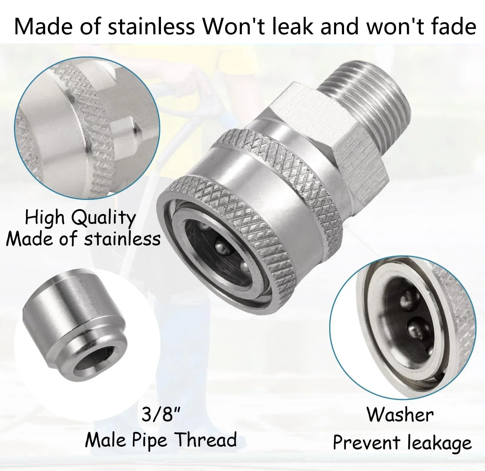 4PCS 3/8 Quick Connect Fittings Kit, Stainless Steel Adapter Set, Female, Male