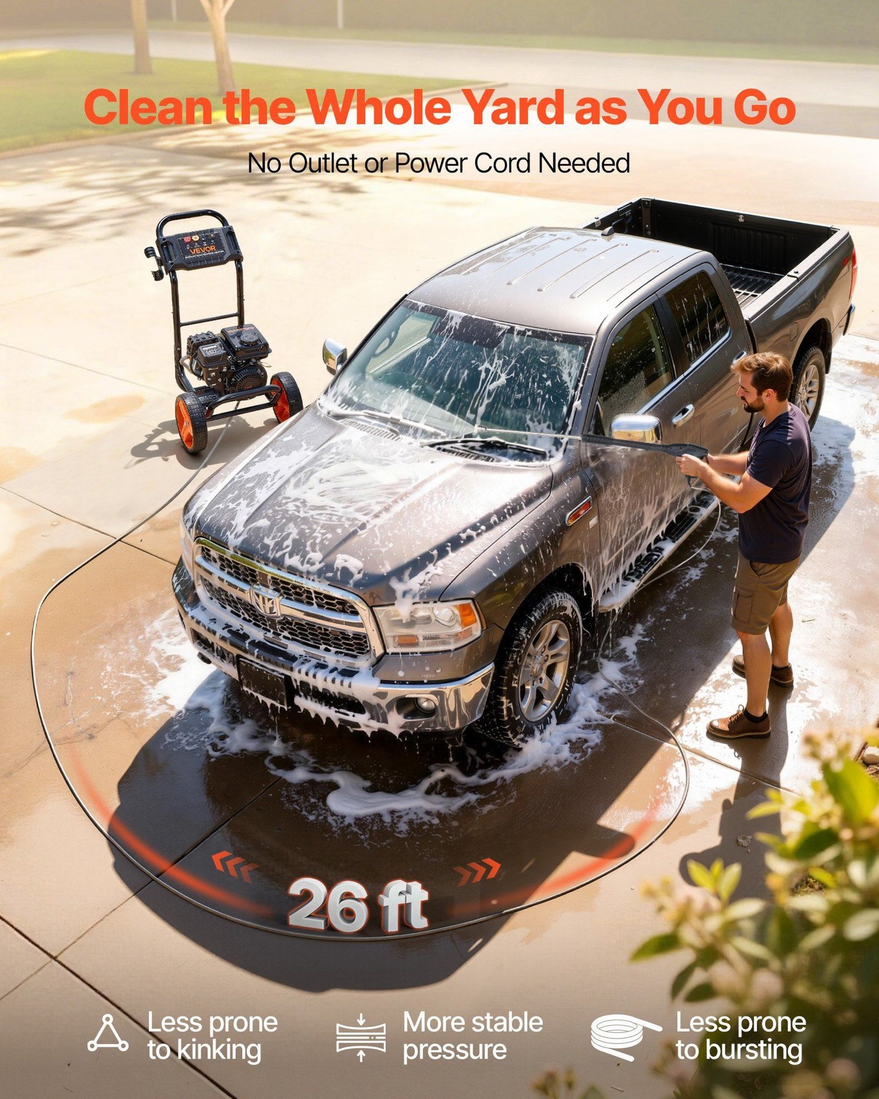 Gas-Powered Pressure Washer: 2900 PSI, 1.85 GPM, Aluminum Pump, Foam Nozzle