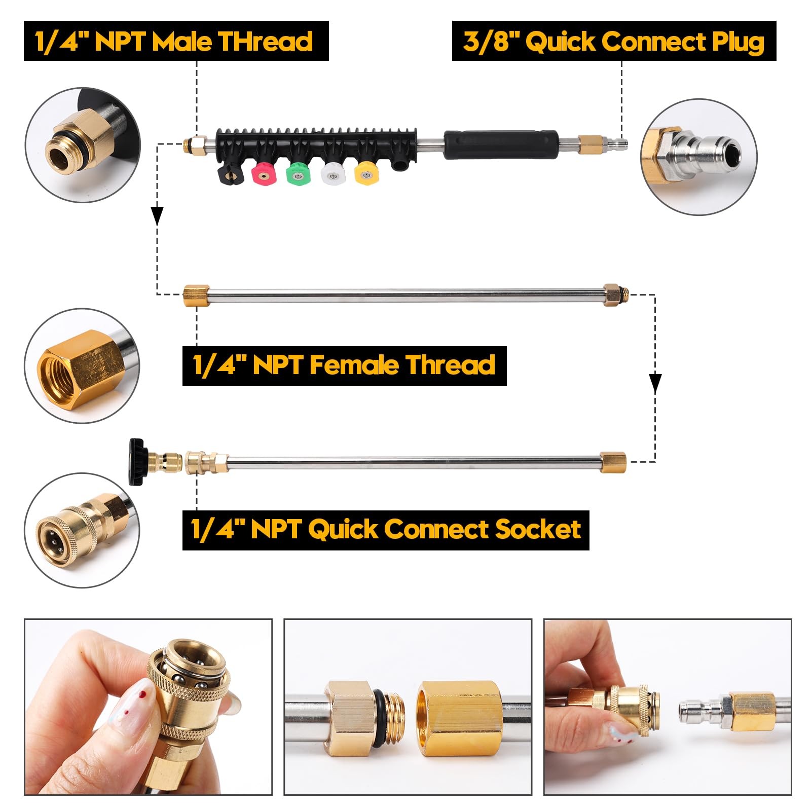 Pressure Washer Extension Wand 9-Pack, 6 Nozzle Tips, Curved Rod, 4000 PSI