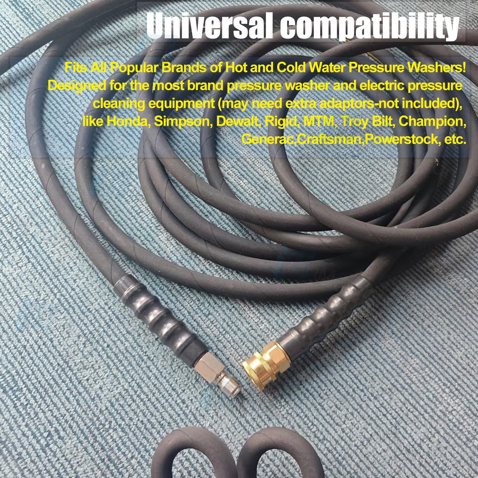 Hot Water Pressure Washer Hose 3/8″ x 100ft 6000 psi Non-Marking 2-Braid Black