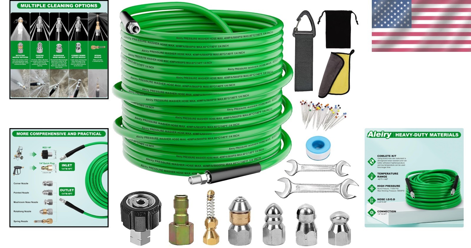 Versatile 5800 PSI Sewer Jetter Kit with 100FT Hose and Quick Connect Nozzles