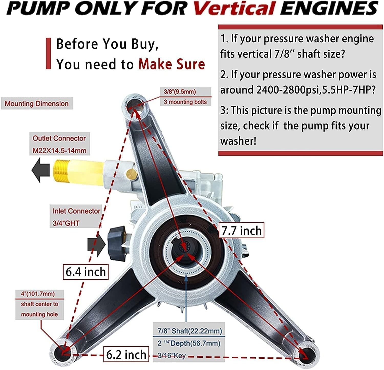 Lightweight 7/8” Shaft Pressure Washer Pump – Pre-Filled for Lifetime Use