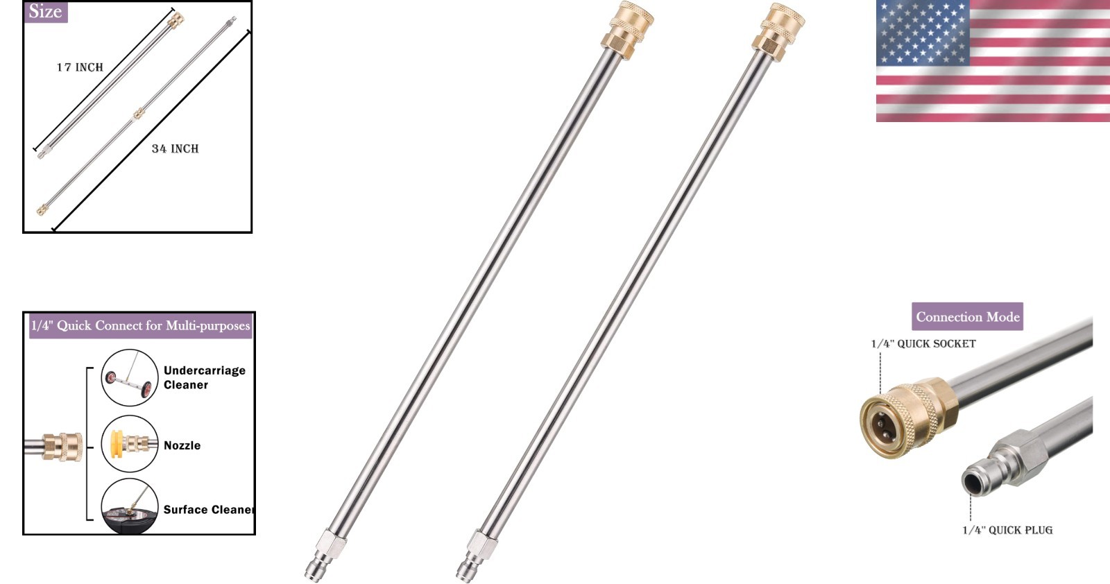 Stainless Steel 17-Inch Power Washer Wand Set – Corrosion-Resistant, 2 Pieces