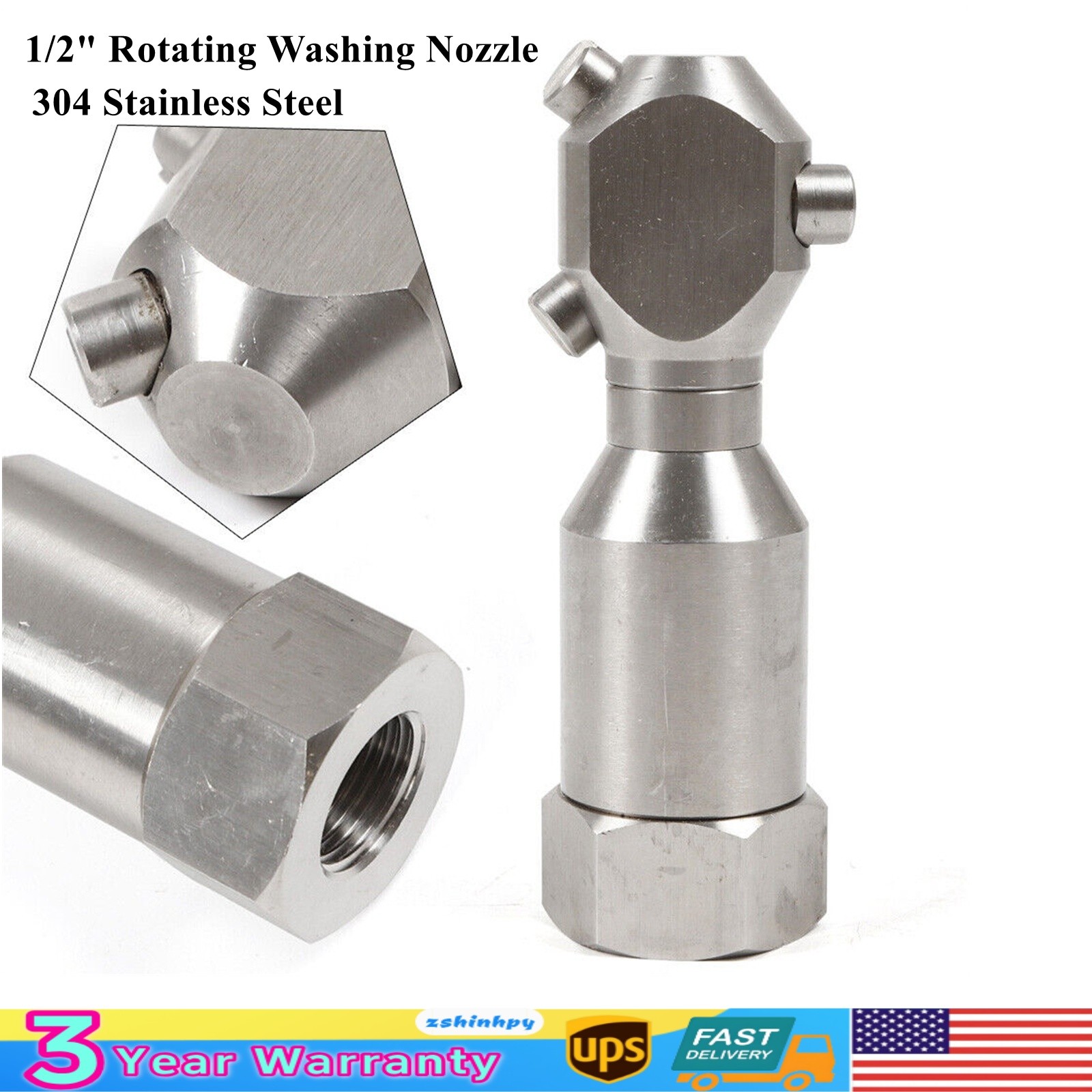 Stainless Rotating Jet Spraying Washing Nozzle Tank Barrel Pipeline Clean 1/2”