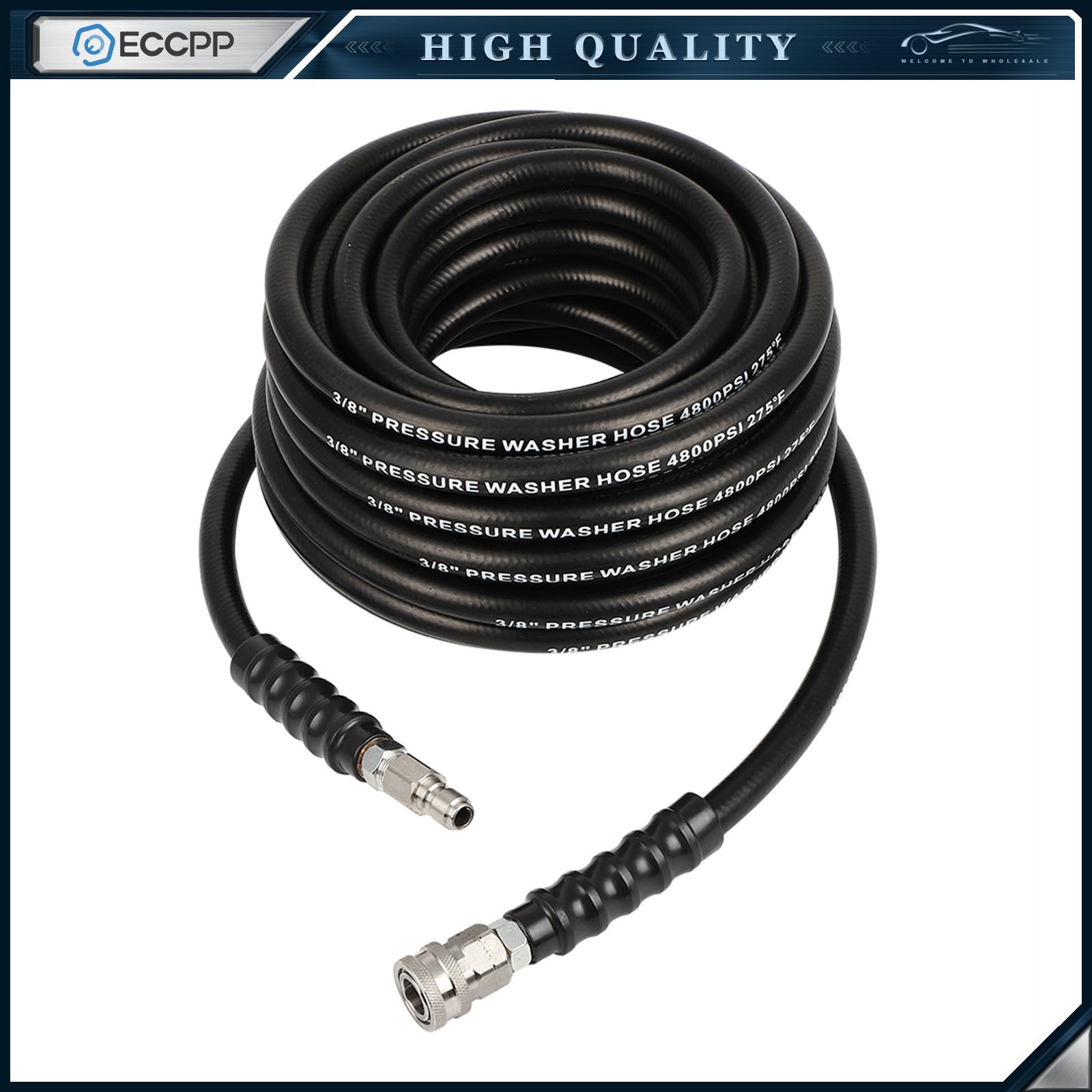 50FT 3/8″ Hot Water Pressure Washer Hose 4800 psi Rubber Power Washer Hose
