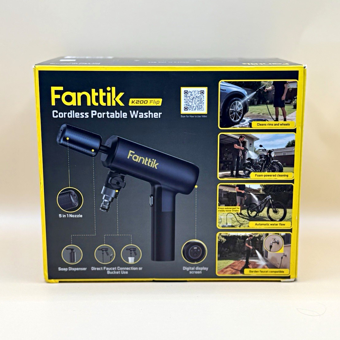 Fanttik K200 Flip Cordless Foldable Cold Water Pressure Washer w/ 5-in-1 Nozzle