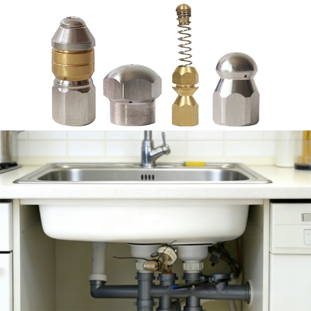 Four Nozzle Set for Pipeline Cleaning with Stainless Steel and Brass Components