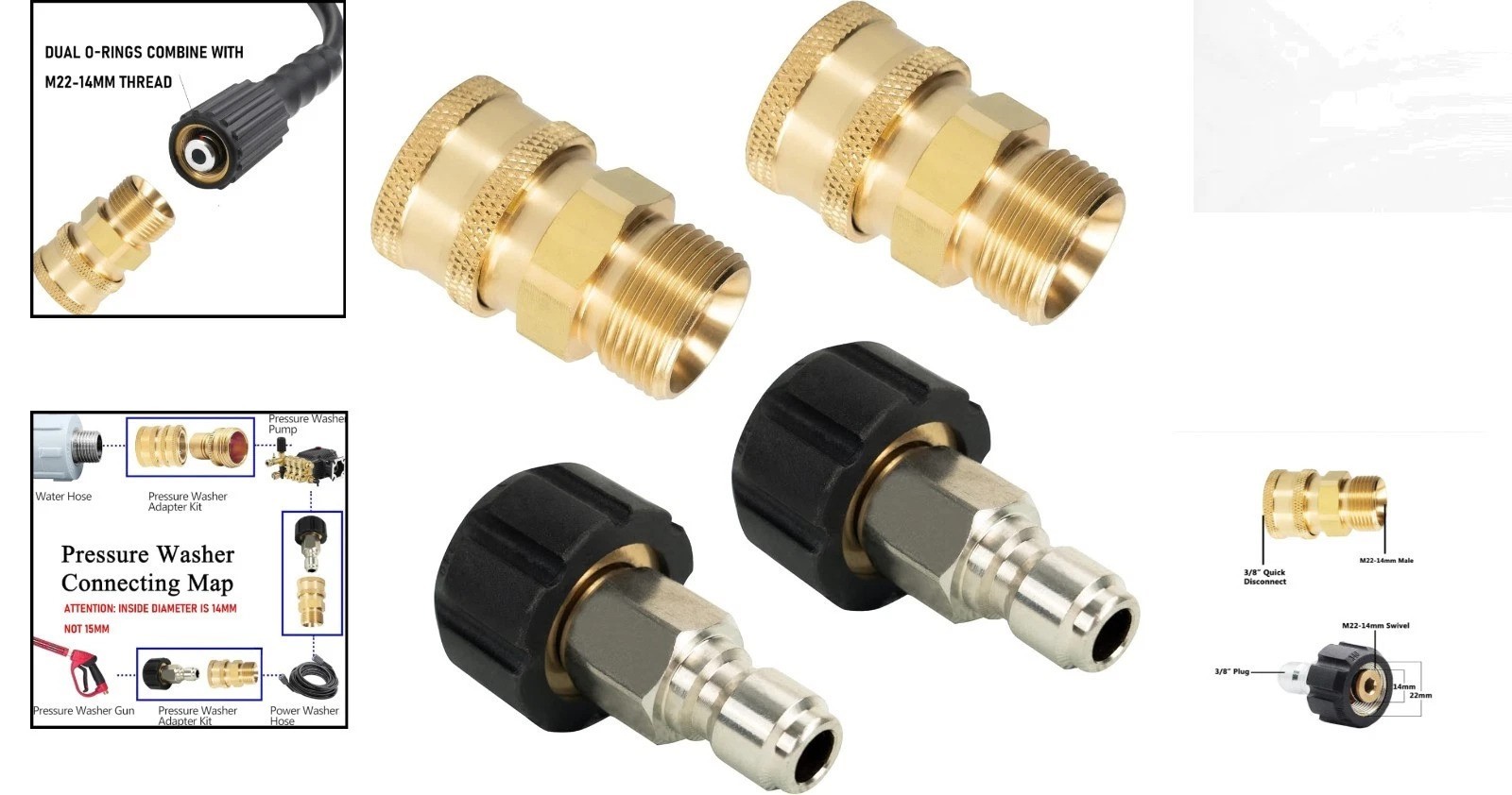 High-Performance 4-Pack Quick Connect Pressure Washer Kit, Leak-Free Brass