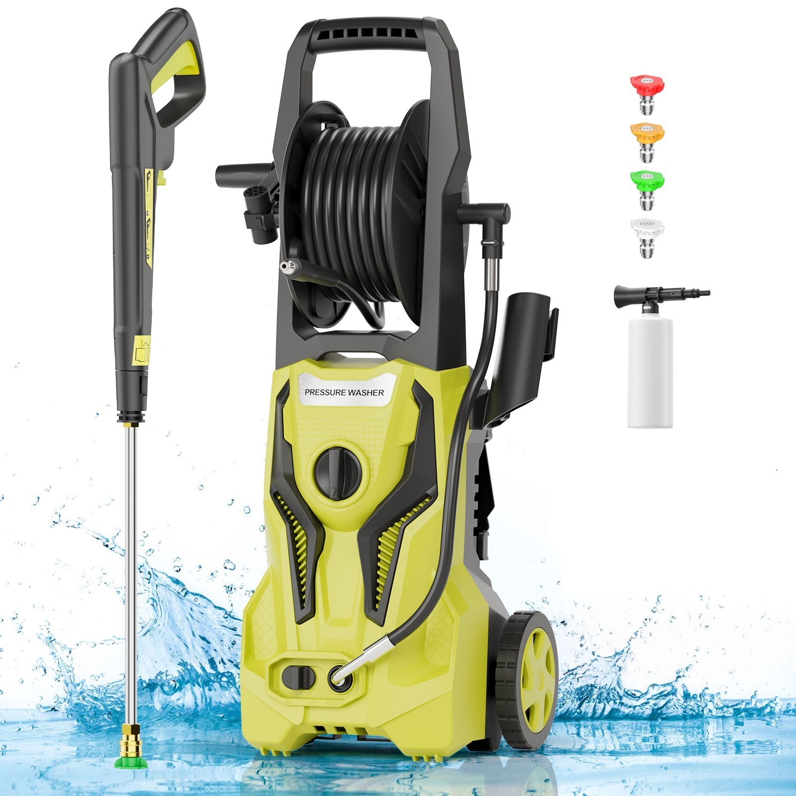 Pressure Washer 4200PSI 2.5GPM, Extension Hose Reel, 4 Nozzles, for Home, Yard