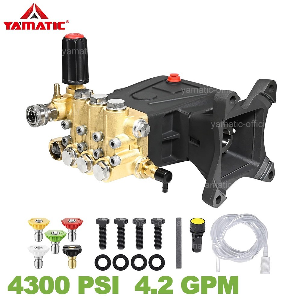 YAMATIC 1″ Shaft 4000 PSI Horizontal Triplex Plunger Pressure Washer Pump 12 HP