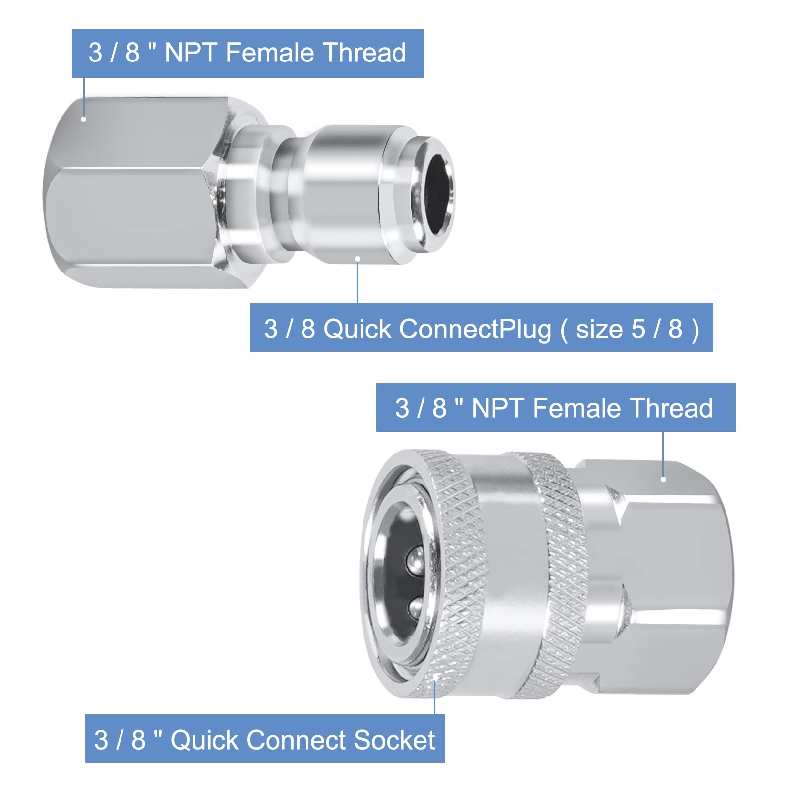 4 PCS Sets NPT 3/8 Inch Stainless Steel Quick Connector Kit Adapter Fitting