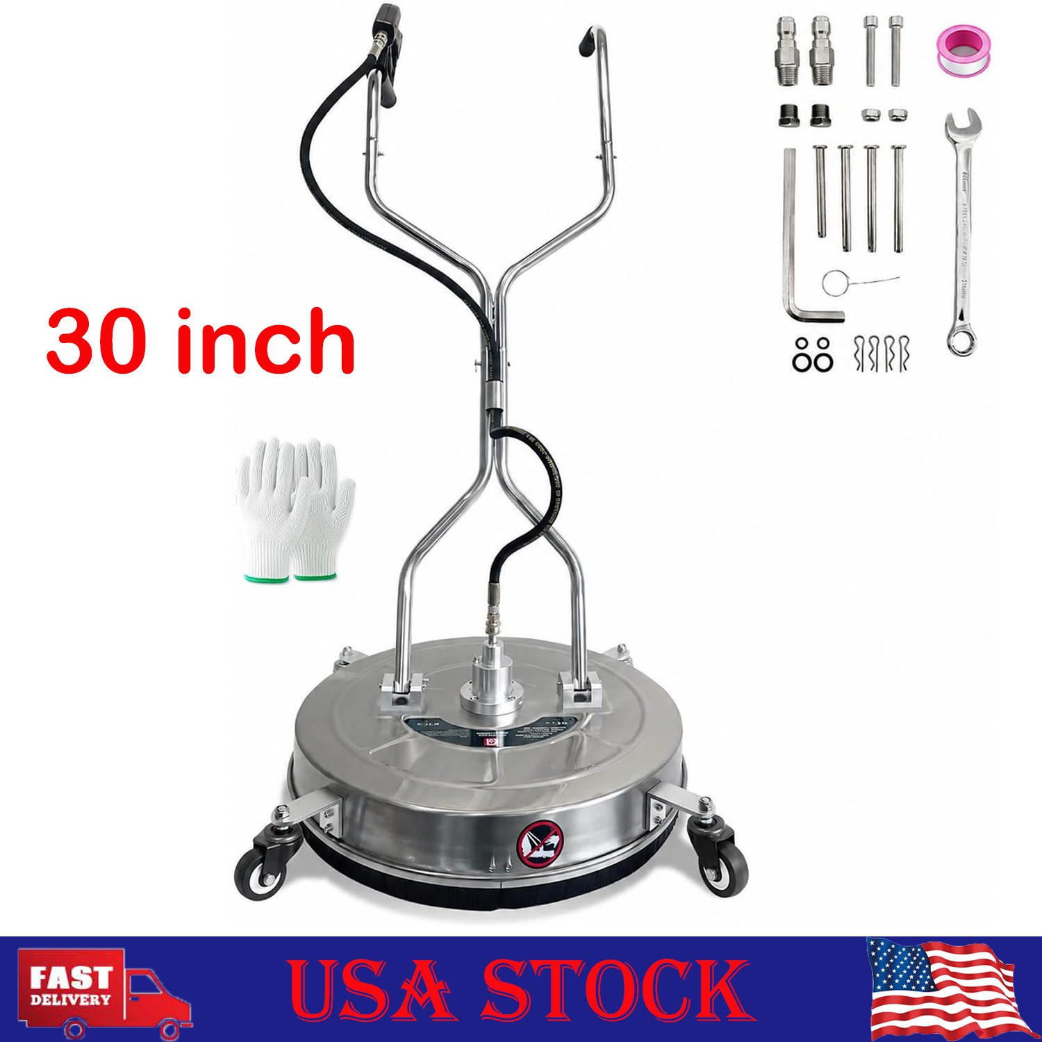 30 inch Pressure Washer Surface Cleaner w/ 4 Wheels Dual Handle Max 5200 PSI
