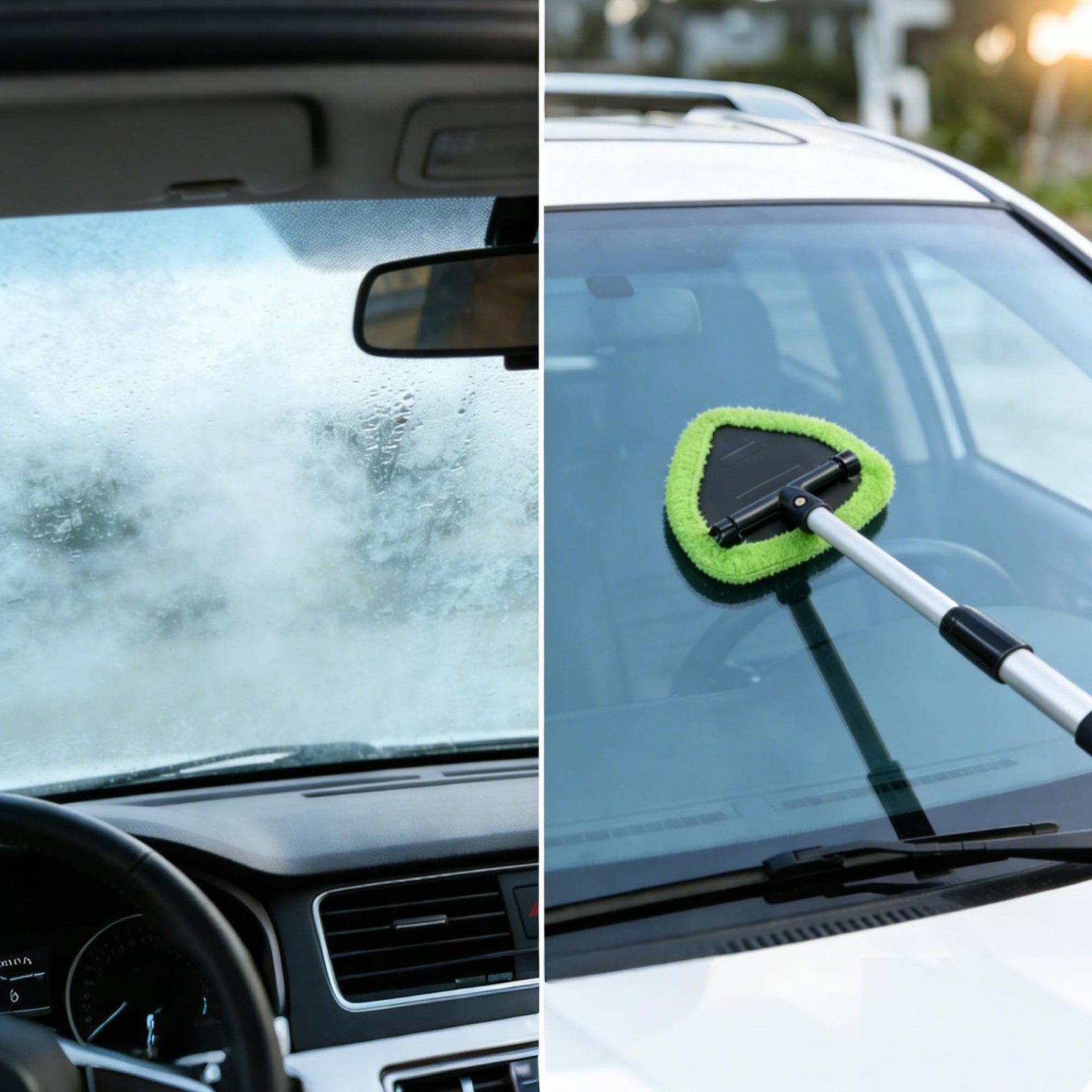 Windshield Cleaning Tool with 4 Microfiber Pads
