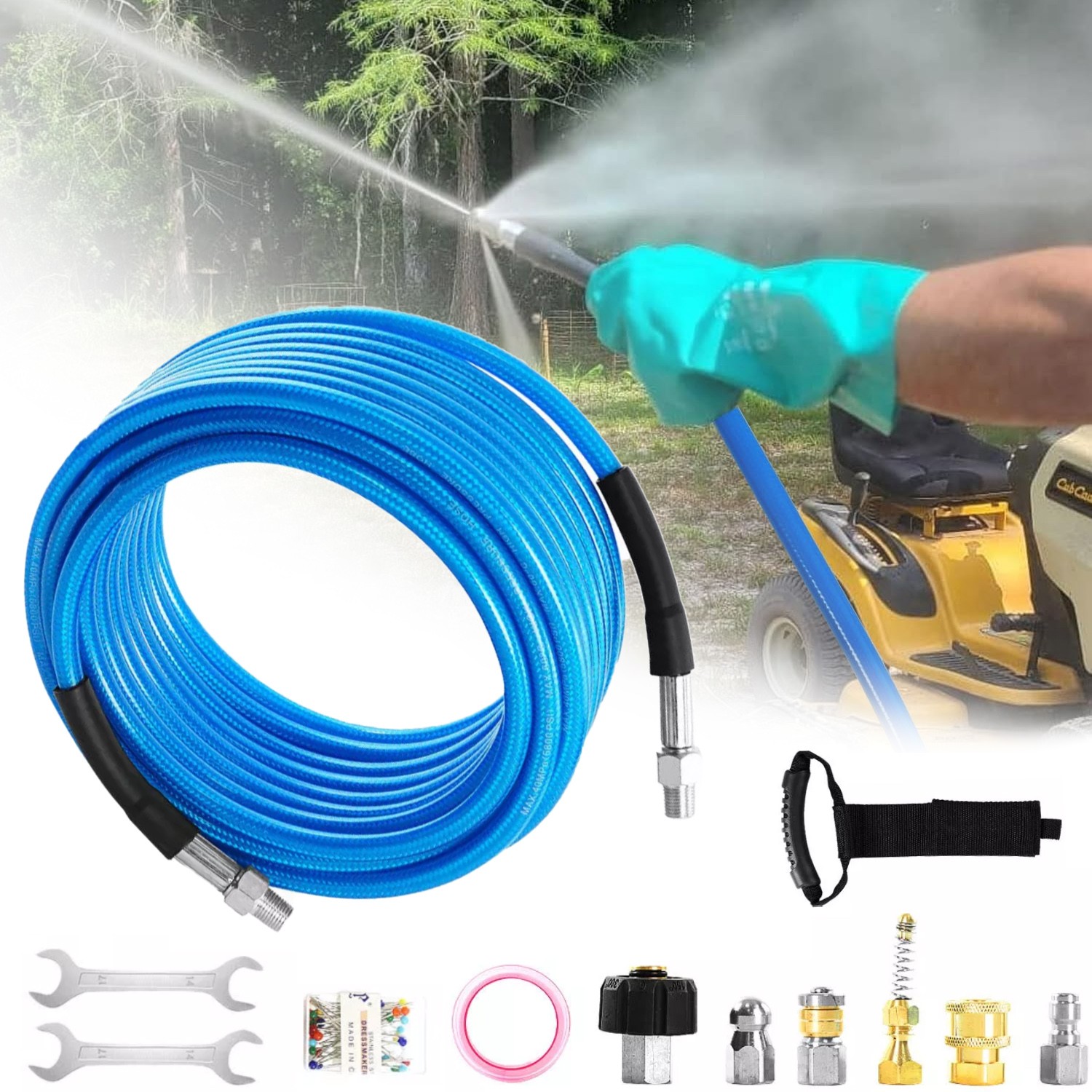 Sewer Jetter Kit for Pressure Washer 50FT Drain Cleaner Hose 5800PSI 1/4″ M-NPT