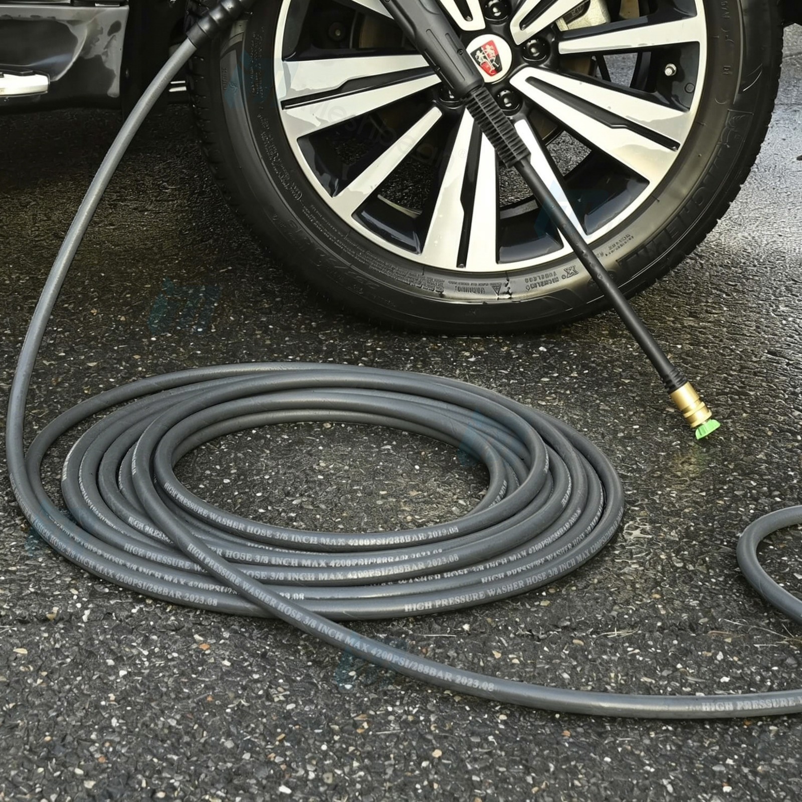 Hot Water Pressure Washer Hose 3/8″ x 100ft 6000 psi Non-Marking 2-Braid Gray
