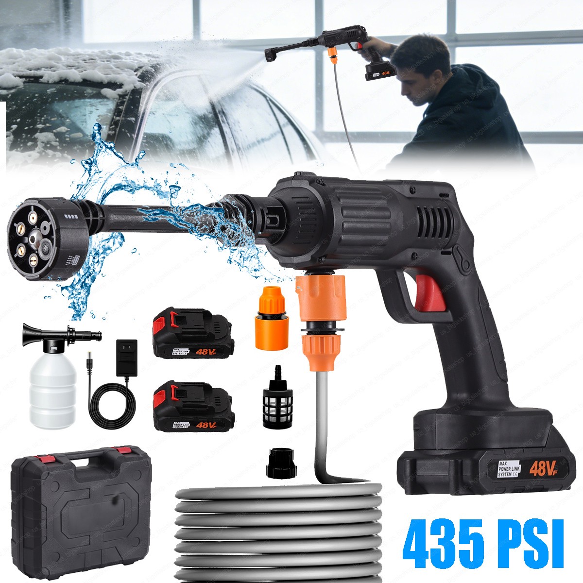 Cordless High Pressure Washer Spray Gun 435 PSI Portable Car Cleaner With Case