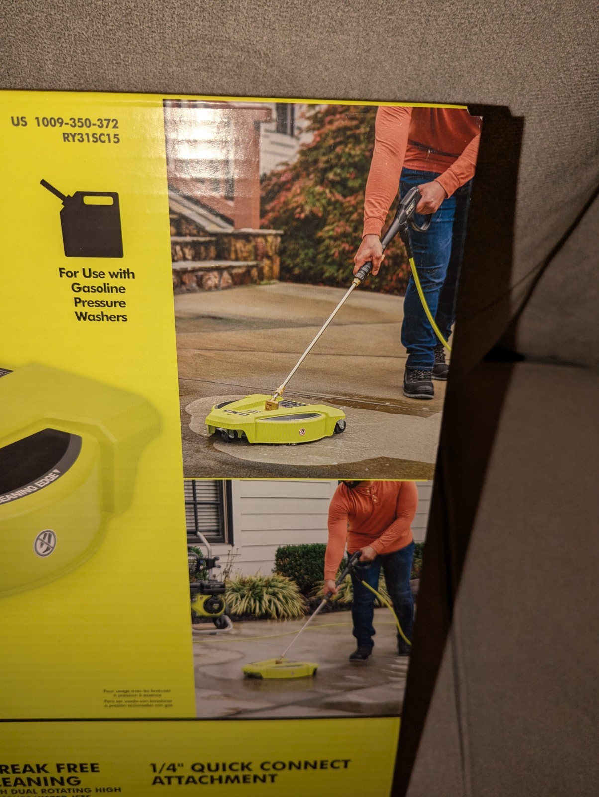 RYOBI 15″ 3400 PSI Gas Pressure Washer Surface Cleaner w/Caster Wheels RY31SC15