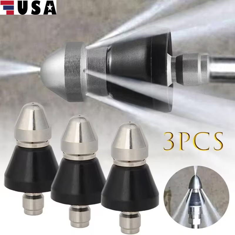 3Pcs 1/4 High-Pressure Drain Nozzle Sewer Pipe Cleaner Pressure Washer Tools USA