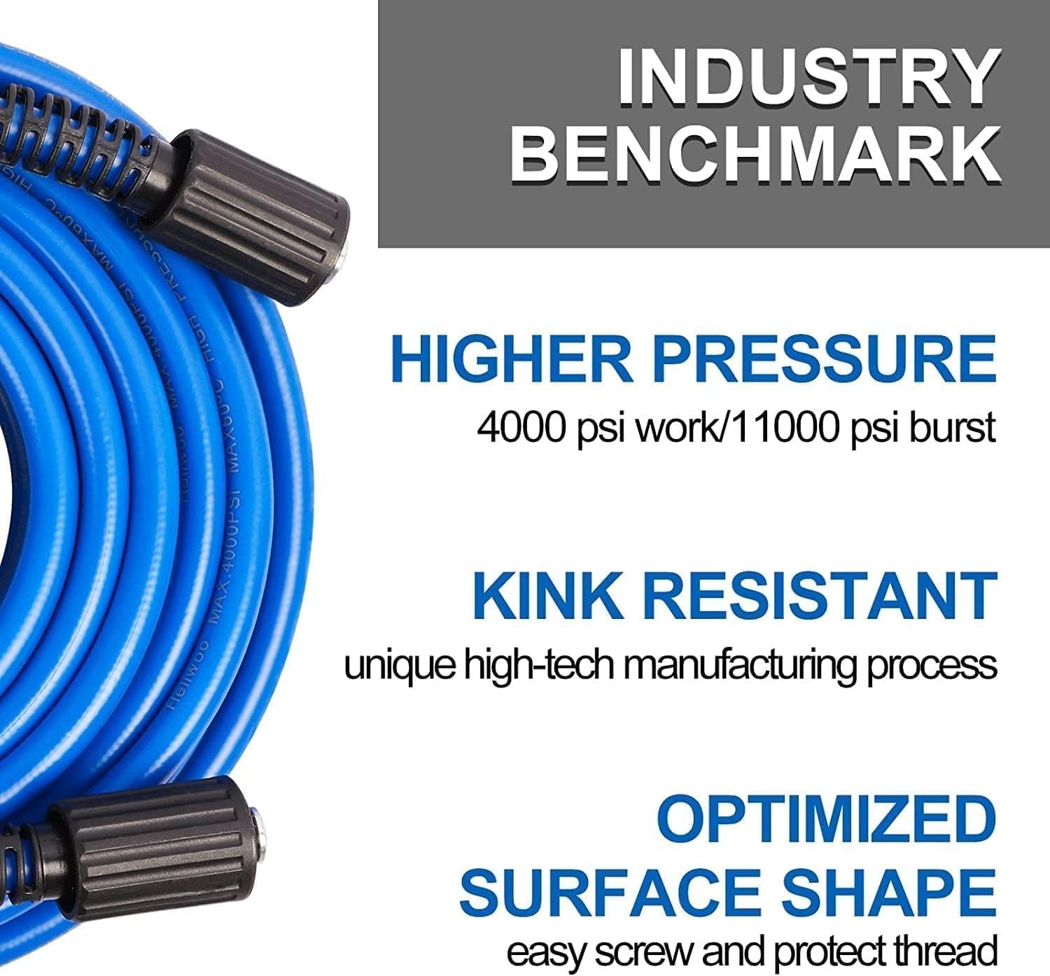 50FT Power Washer Hose with Flexible Extension Wand & 3600 PSI Gun for Easy Use