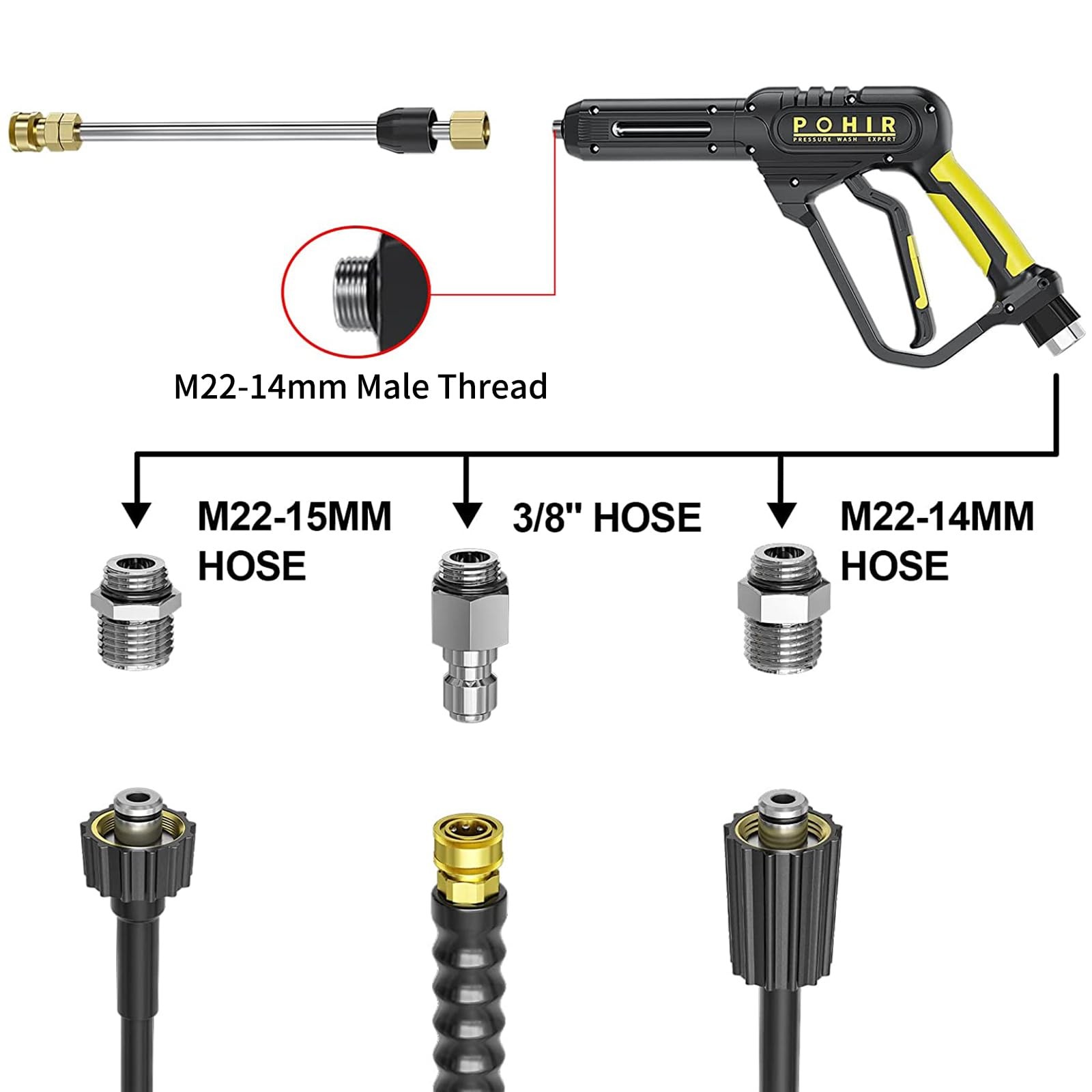 3600PSI Pressure Washer and Hose 50ft, Power Washer Hose 15 in Extension Wand…