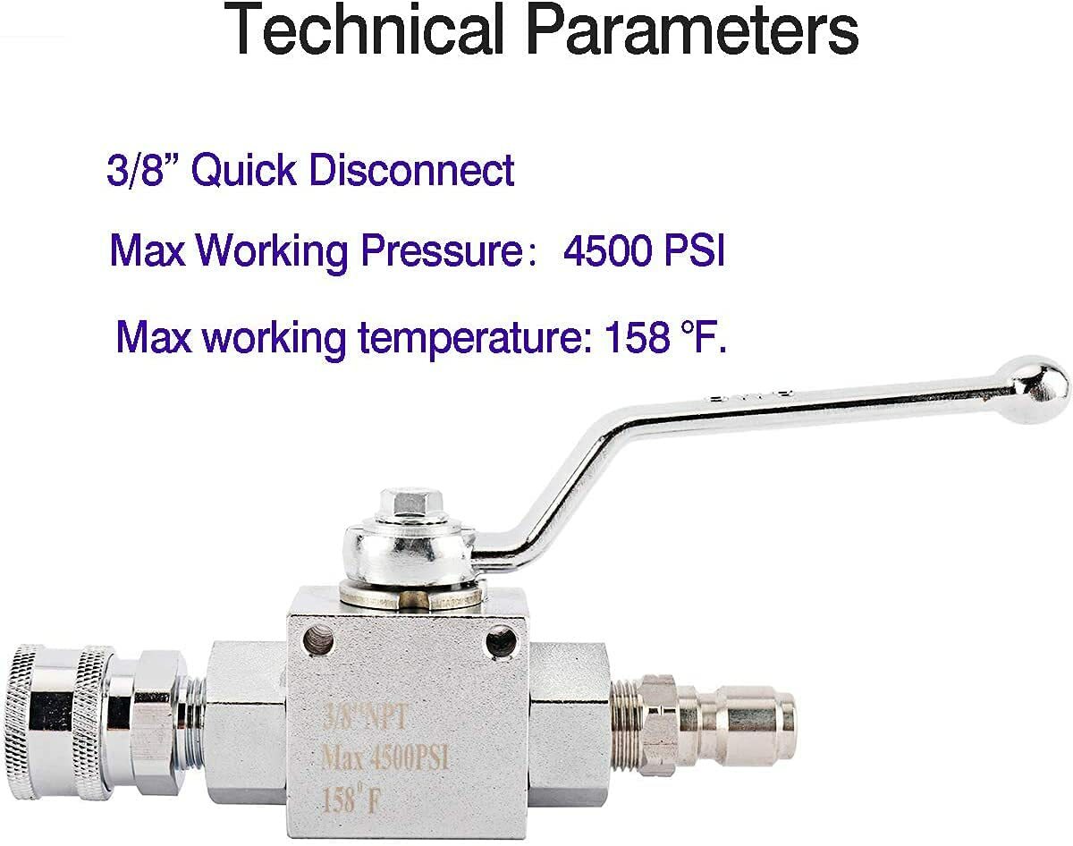 Steel High Pressure Washer Ball Valve Kit, 3/8 Inch Quick Connect 4500 PSI