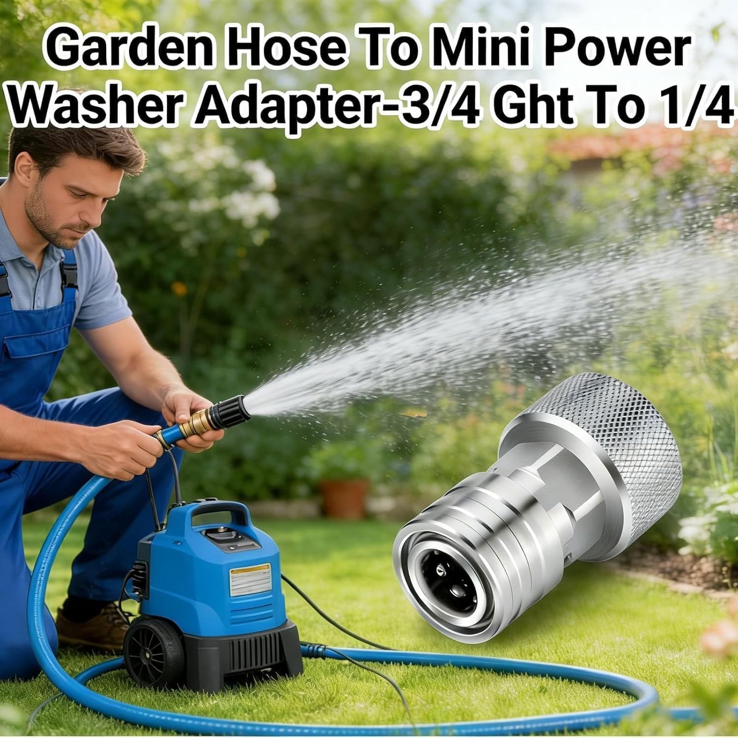 Garden Hose to Pressure Washer Adapter, 3/4″ GHT to 1/4″ Quick Connect Stainl