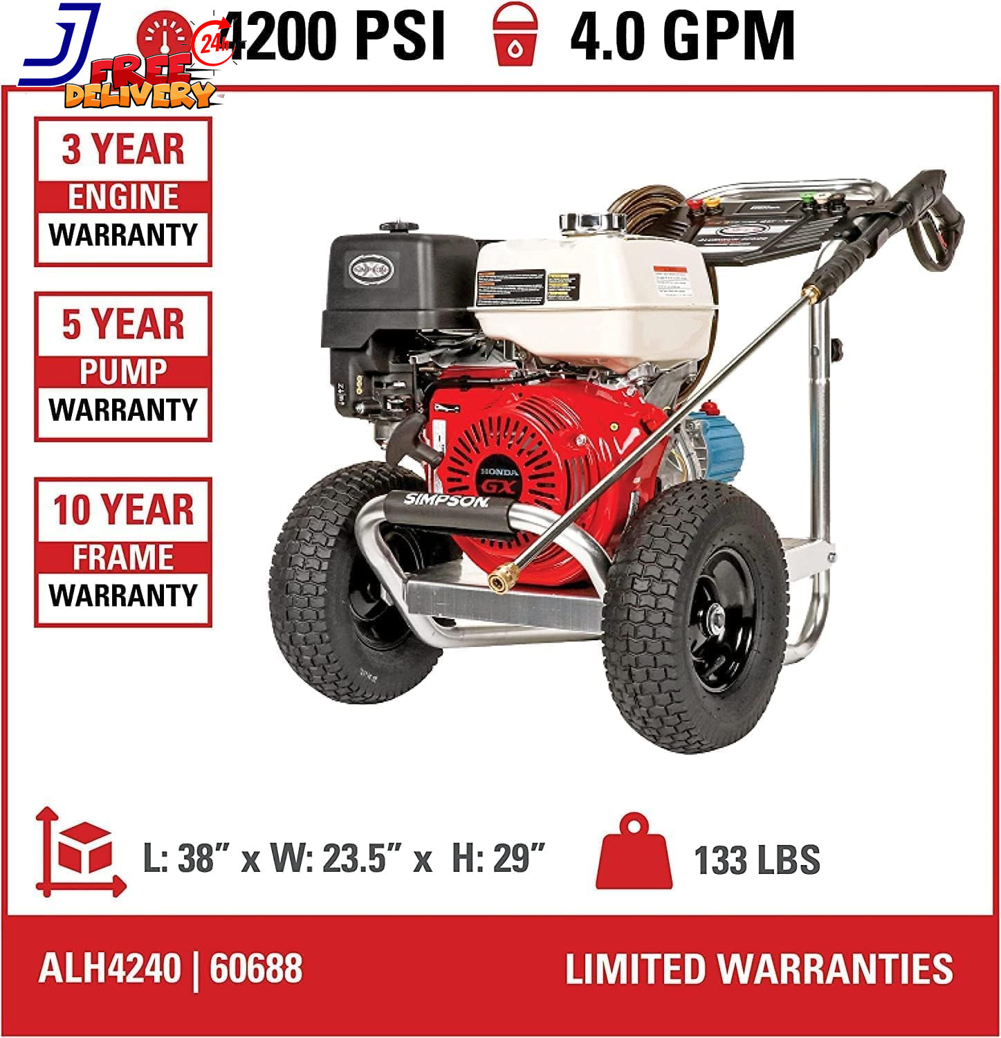 4200 PSI Gas Pressure Washer 4.0 GPM Commercial Power Washer Cold Water NEW