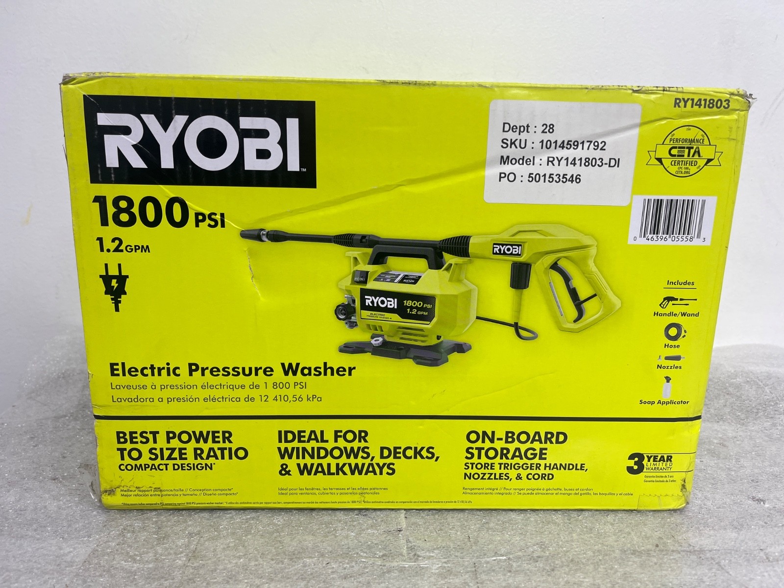 RYOBI 1800 PSI 1.2 GPM Cold Water Corded Electric Pressure Washer RY141803