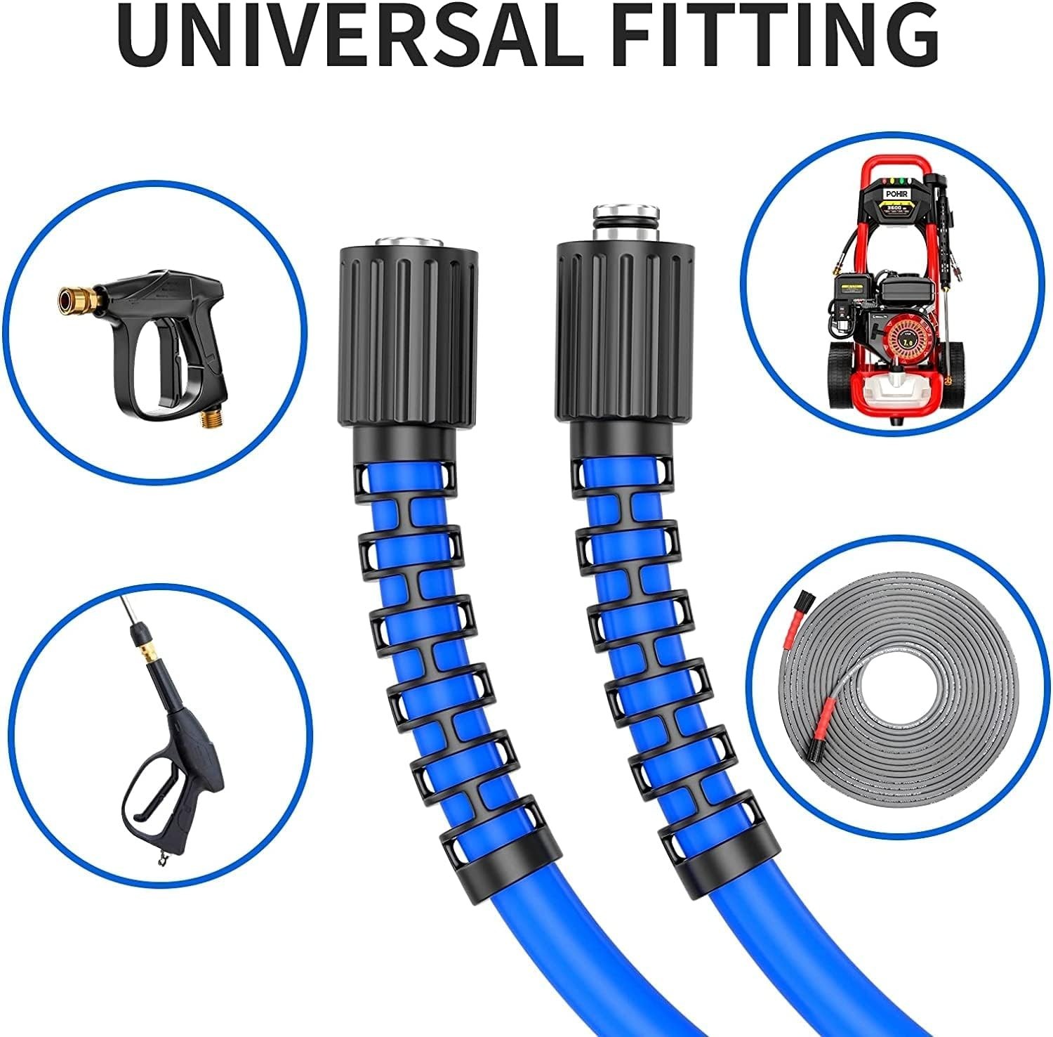 25FT Kink-Resistant Pressure Washer Hose — 4000 PSI, Universal M22 Fittings