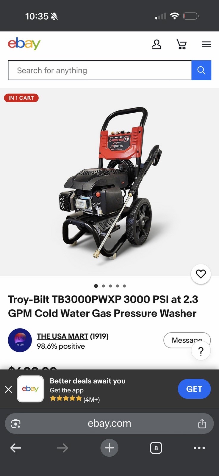 Troy-Bilt XP TB3000PWXP 3000 PSI 2.7 GPM Gas Cold Water Pressure Washer