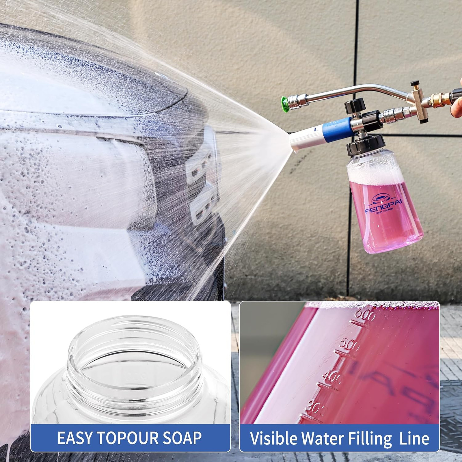 Foam Cannon for Pressure Washer with Dual Connector Accessory, Dual Lance Soap